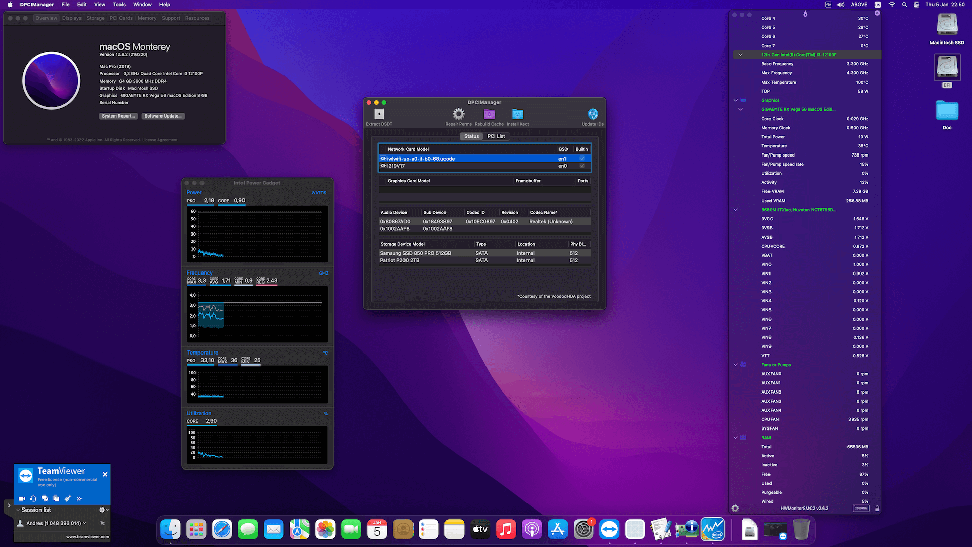 Success Hackintosh macOS Monterey 12.6.2 Build 21G320 in Asrock B660M-ITX/AC + Intel Core i3 12100F + Gigabyte RX Vega 56